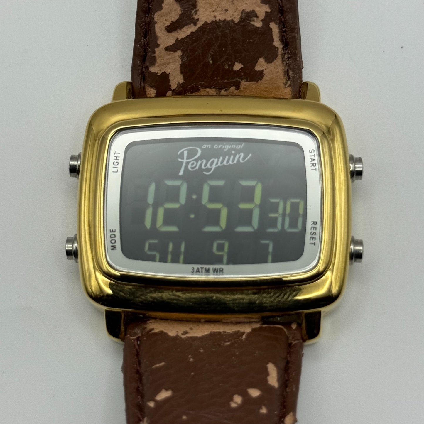 An Original Penguin Digital Quartz Watch Gold Tone Case Japan Working 41mm