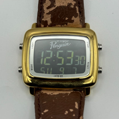 An Original Penguin Digital Quartz Watch Gold Tone Case Japan Working 41mm