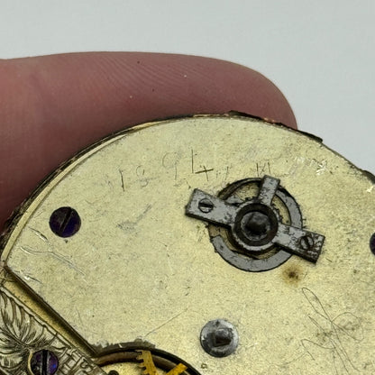 44mm Antique Paris Exhibition 1867 Key Wound Pocket Watch Movement PARTS REPAIR