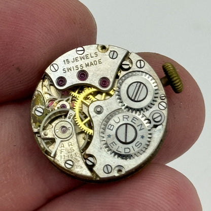 19.7mm Buren Eldis 15 Jewels Manual Wind Watch Movement Swiss Vintage PARTS