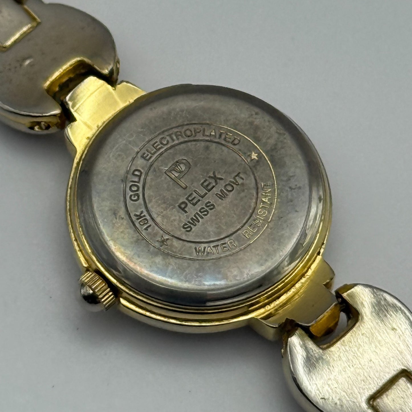 22mm Working Ladies Pelex Swiss 18k Gold Electroplated Quartz Watch 5.75 Inches