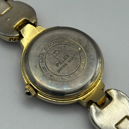 22mm Working Ladies Pelex Swiss 18k Gold Electroplated Quartz Watch 5.75 Inches