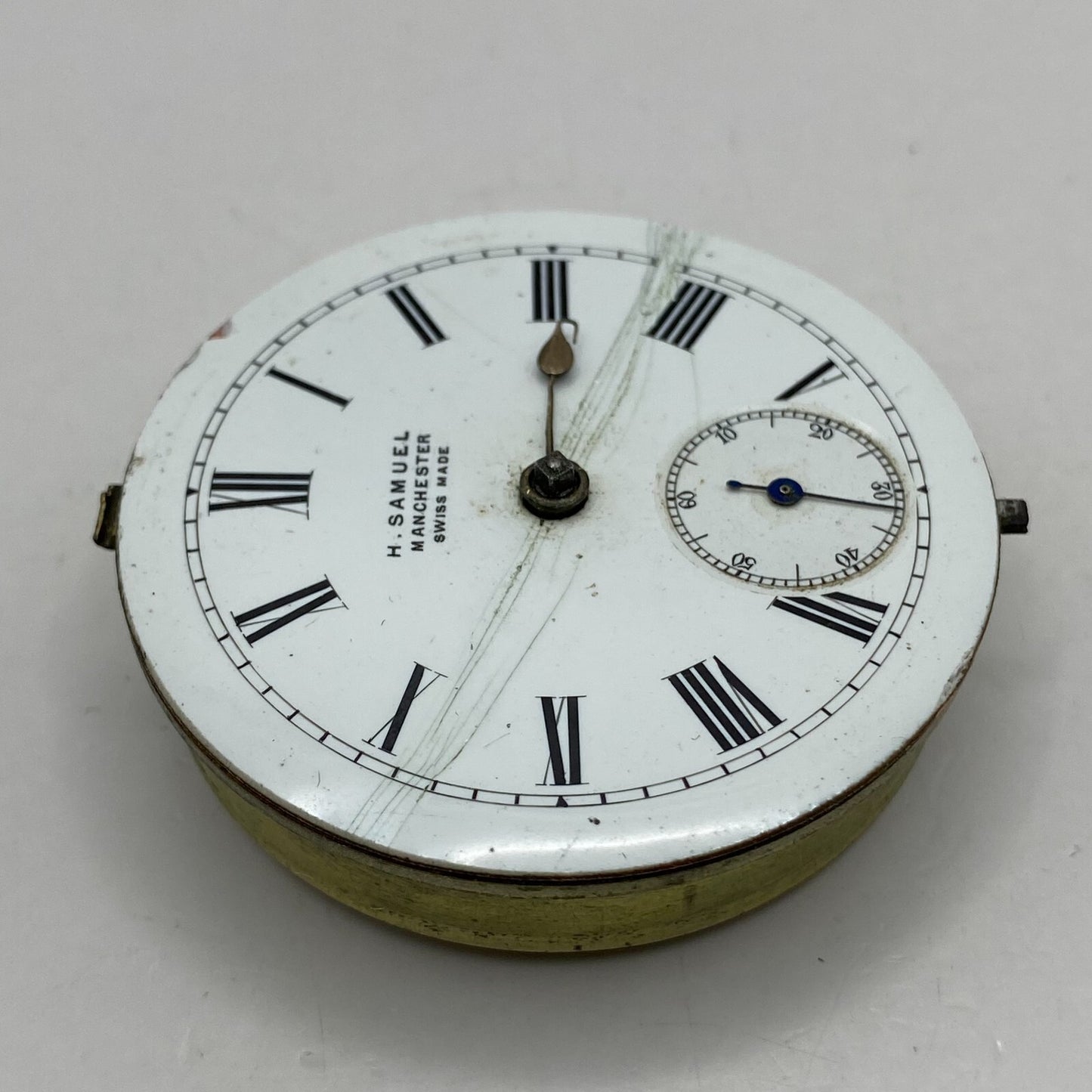 46.9mm Antique H Samuel Manchester Key Wound Swiss Pocket Watch Movement PARTS
