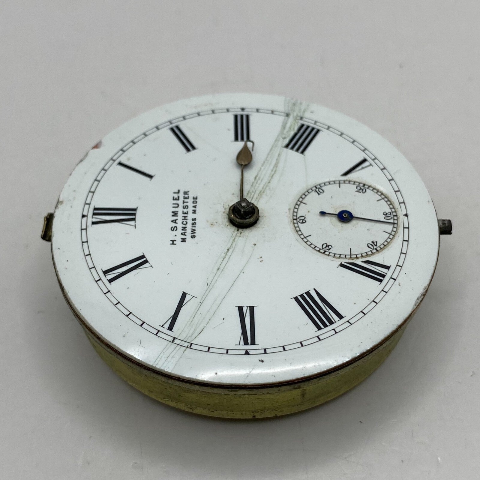 46.9mm Antique H Samuel Manchester Key Wound Swiss Pocket Watch Movement PARTS