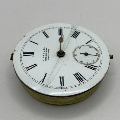 46.9mm Antique H Samuel Manchester Key Wound Swiss Pocket Watch Movement PARTS