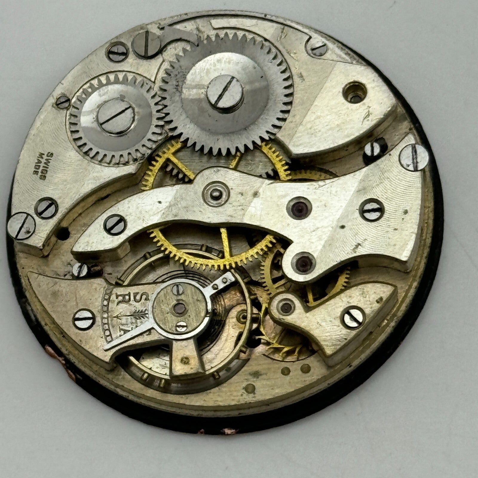 42.5mm Vintage Swiss Open Face Balance Intact Pocket Watch Movement PARTS SPARES