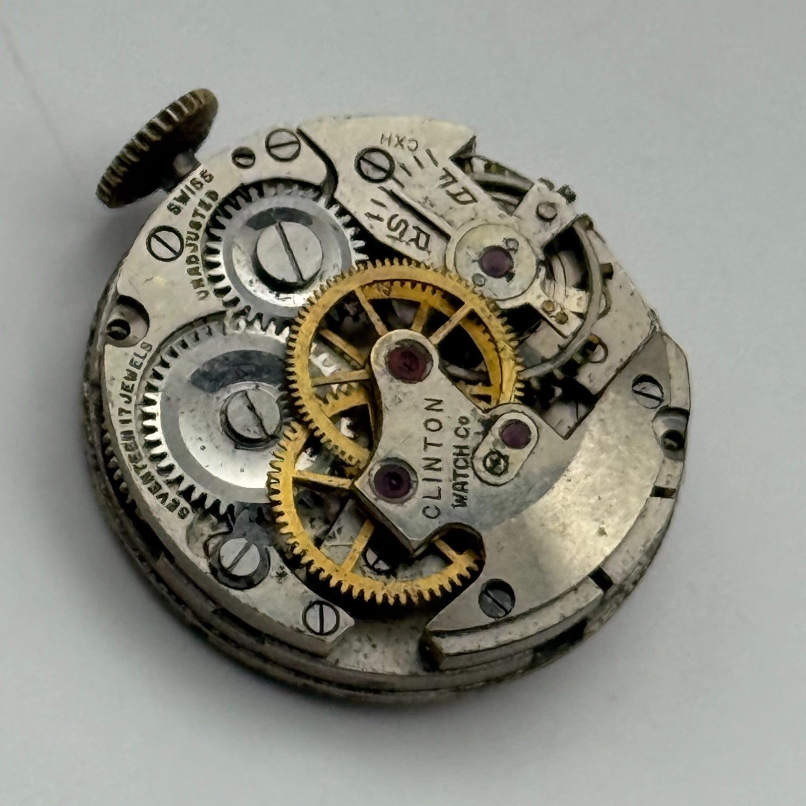 Clinton Sweep Seconds Watch Movement Running Manual Wind Vintage Parts 19.7mm