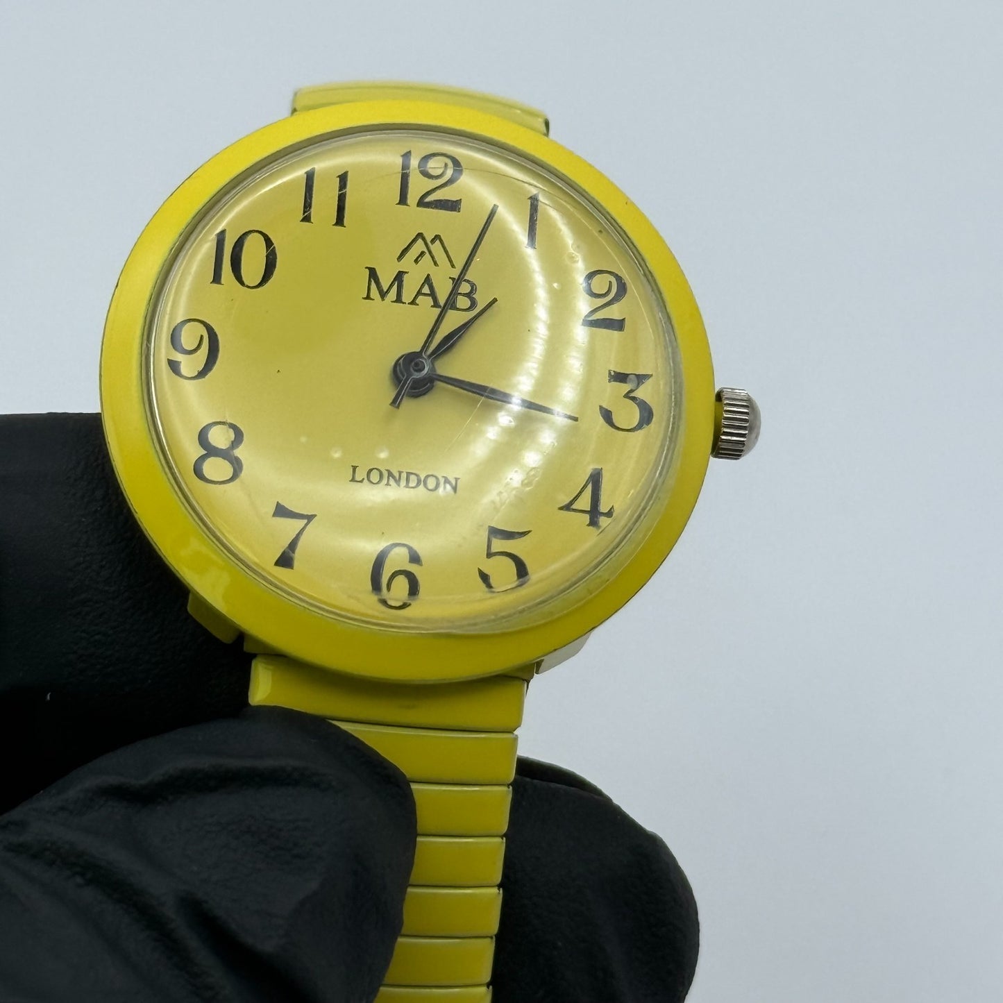 MAB Ladies Yellow Quartz Watch Stretch Band London Working 29mm New Battery