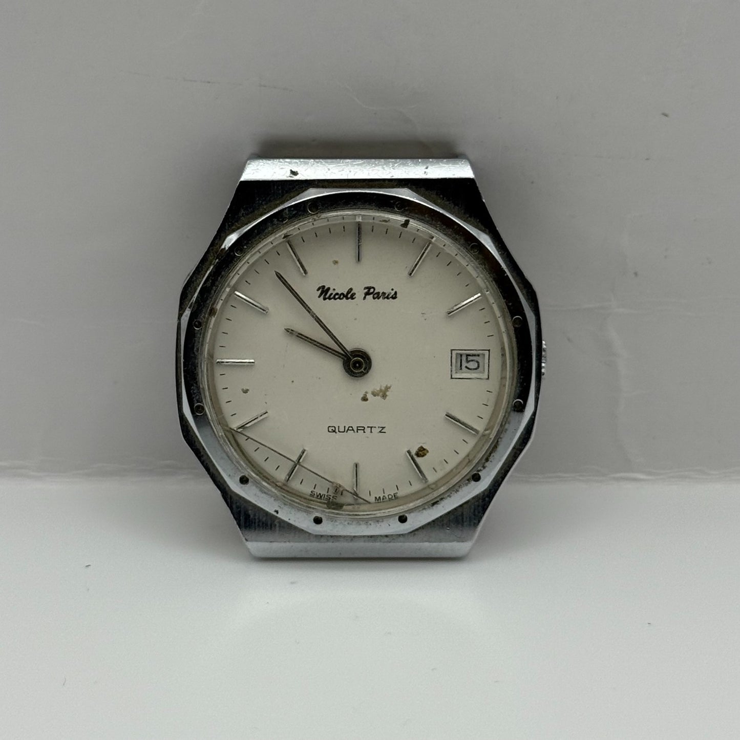 EB 870.111 Quartz Watch Nicole Paris Date Dial Swiss 33mm UNTESTED PARTS REPAIR