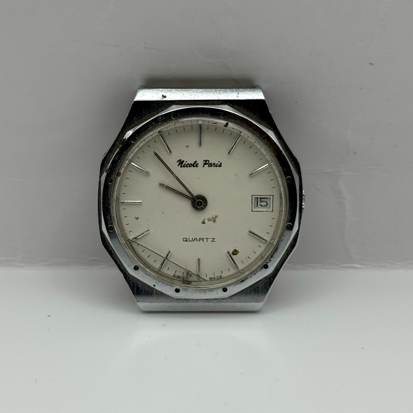 EB 870.111 Quartz Watch Nicole Paris Date Dial Swiss 33mm UNTESTED PARTS REPAIR