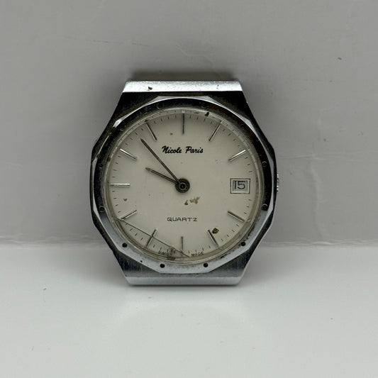 EB 870.111 Quartz Watch Nicole Paris Date Dial Swiss 33mm UNTESTED PARTS REPAIR