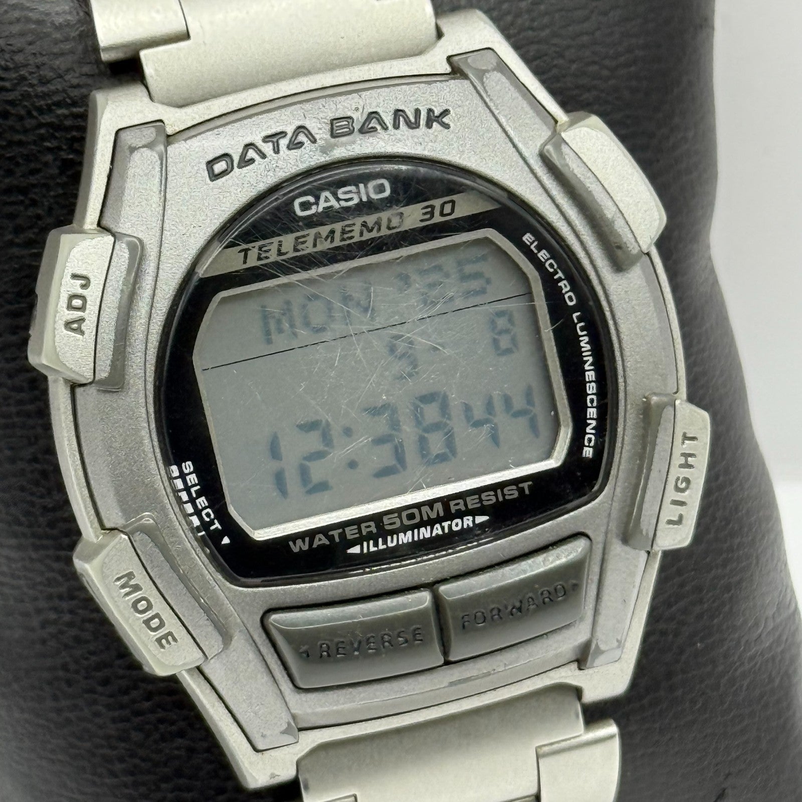 Casio DB-35H Data Bank Telememo 30 Men’s Quartz Watch Silver Tone Working 39mm