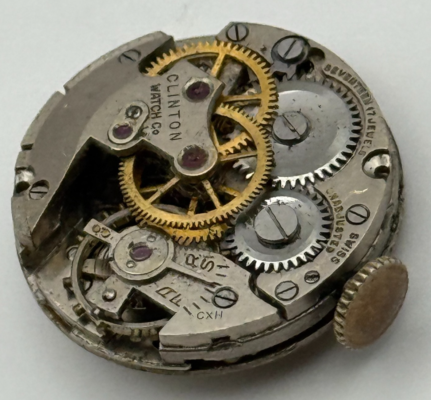 Clinton Sweep Seconds Watch Movement Running Manual Wind Vintage Parts 19.7mm