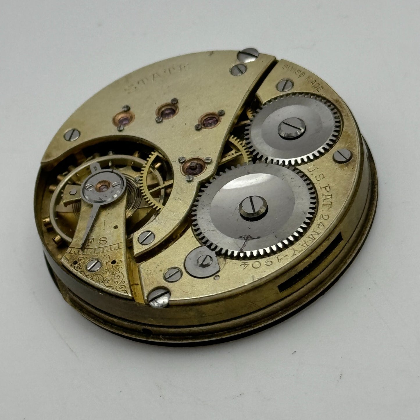 43mm Antique State US PAT.24MAY-1904 Swiss Hunter Pocket Watch Movement PARTS