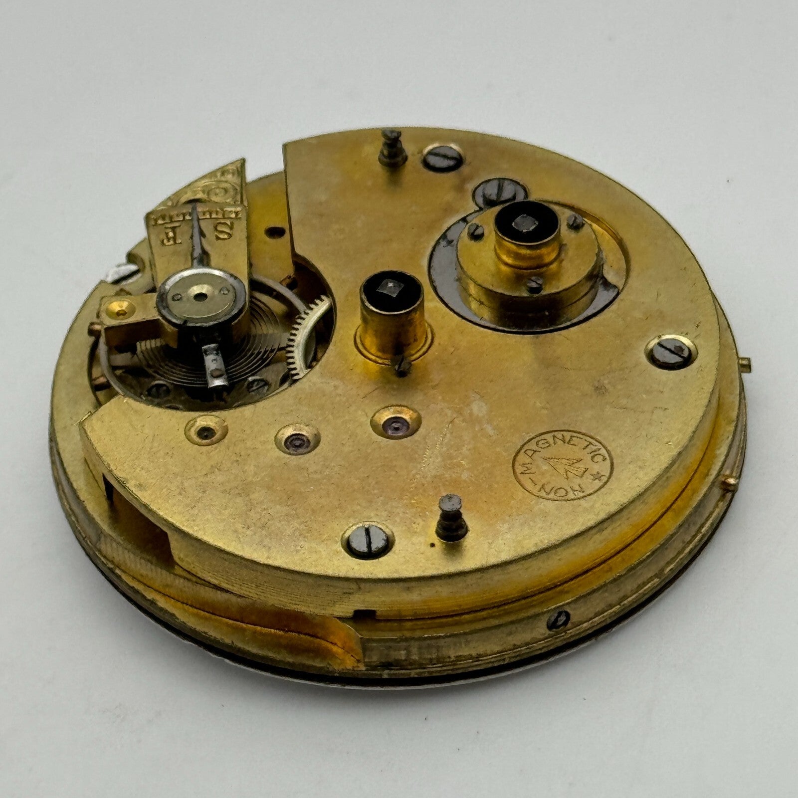 45mm Antique Non Magnetic Balance Intact Key Wound Pocket Watch Movement PARTS