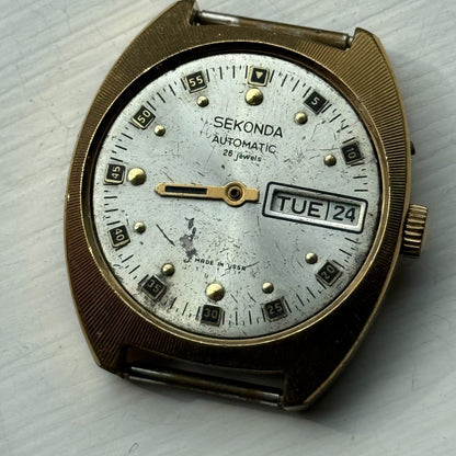 37mm Men's Vintage Sekonda USSR AU10 Automatic 26 Jewels Date Watch PARTS REPAIR