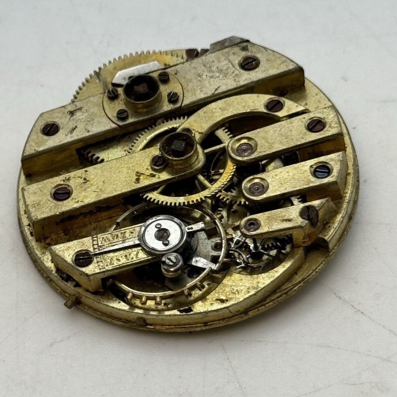 33.7mm Milleret Geneve Cylinder Watch Movement No Dial Hands FOR PARTS