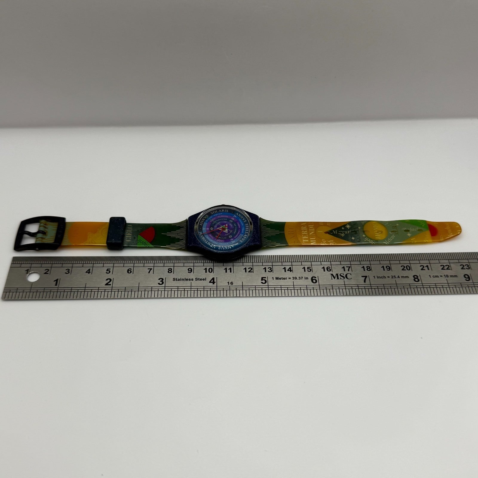 1992 Swatch Gent GN131 Tarot Colorful Strap Quartz Watch Swiss + Box 33mm
