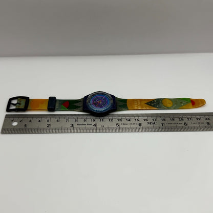 1992 Swatch Gent GN131 Tarot Colorful Strap Quartz Watch Swiss + Box 33mm