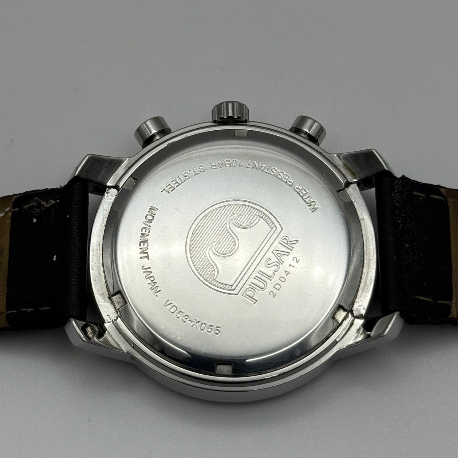 Pulsar Chronograph 100M Watch Men's Quartz VD53-X055 Working 43mm Japan Steel