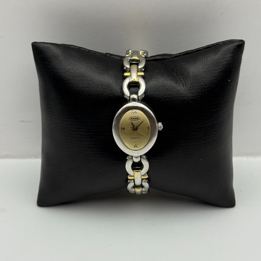 17mm Working Hana Ladies Two Tone Silver Gold Bracelet Quartz Watch 6 Inches