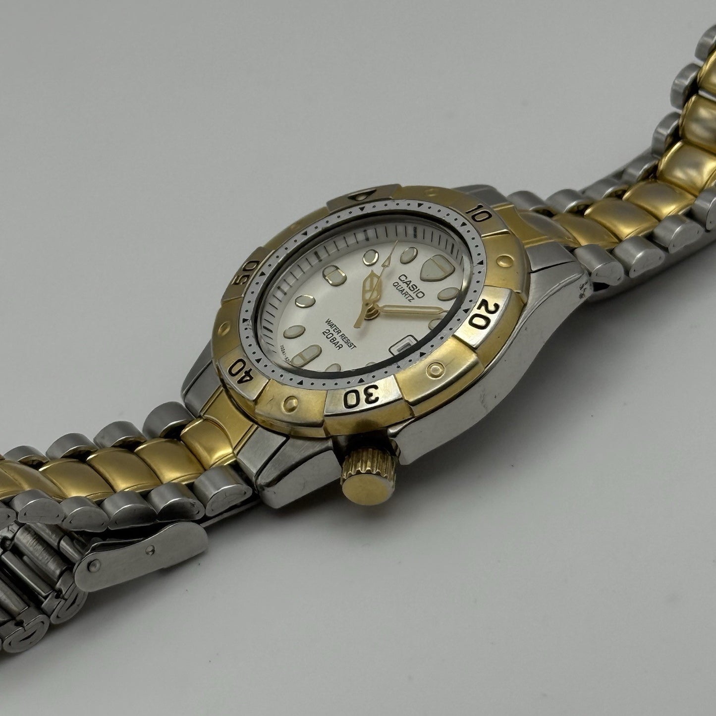 31mm Working Vintage Rare Casio LD-721 Two Tone Date 20Bar Quartz Watch 6 Inches