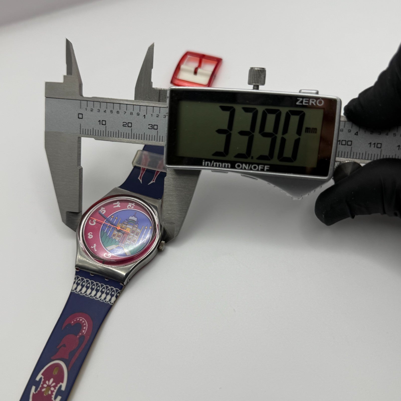 1992 Swatch Taj Mahal India Delhi Blue Strap Quartz Watch Swiss + Box 34mm