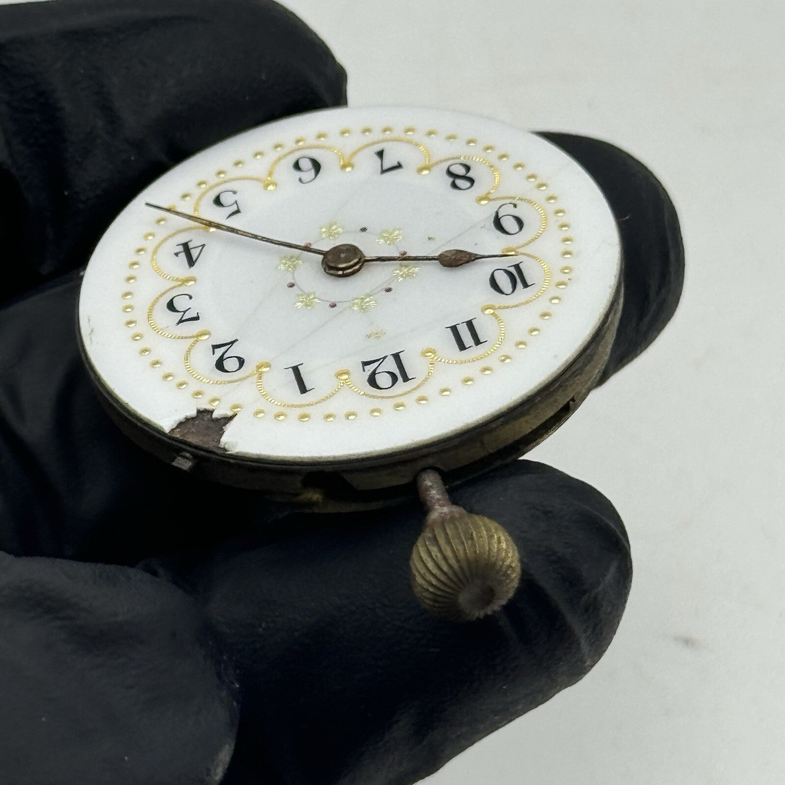 33.2mm Beautiful Patterned Dial Cylinder Pocket Watch Movement FOR PARTS