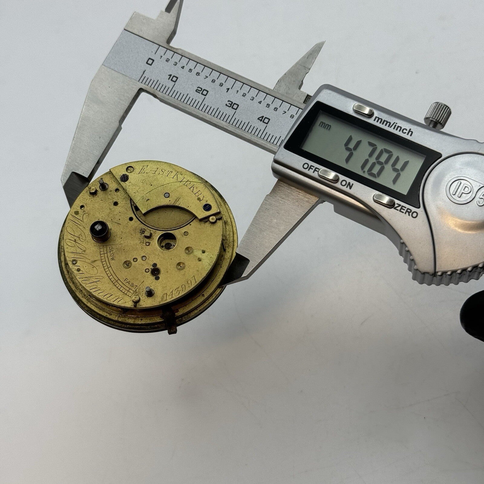 50mm W H Wightman East Kirkby-Notts Large Fusee Pocket Watch Movement FOR PARTS