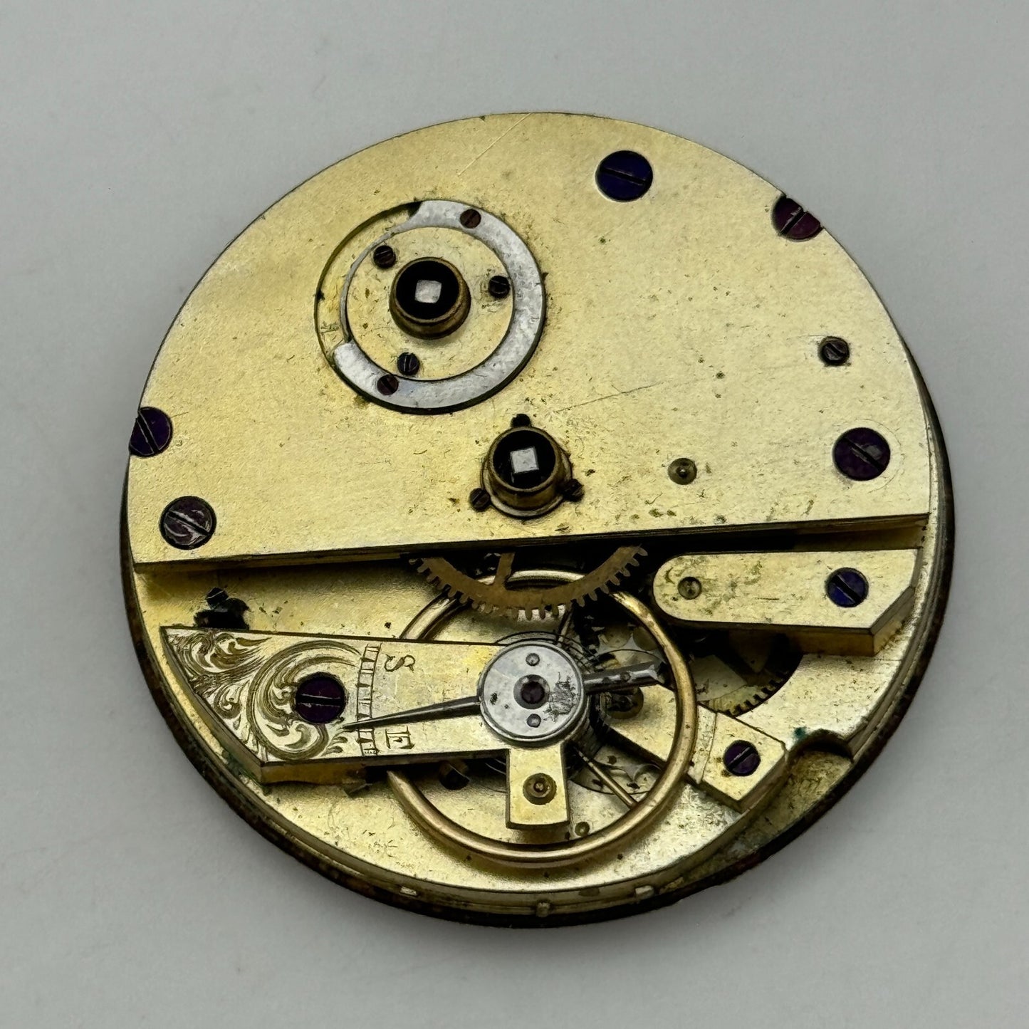 41.8mm Antique Unidentified Key Wound Pocket Watch Movement Dial Hands PARTS