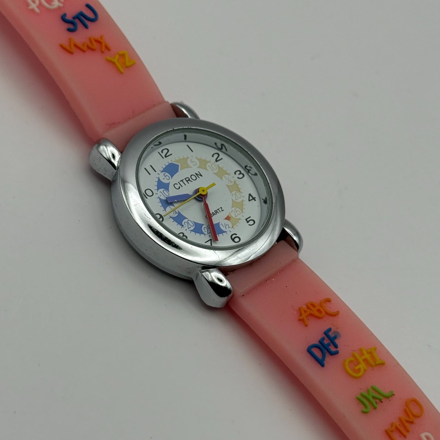 Citron Kids Quartz Watch ABC Alphabet Design Pink Strap Working 27mm New Battery