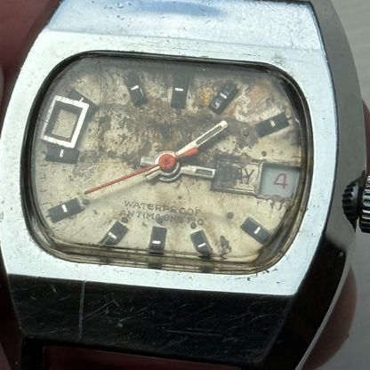 36mm Men's Vintage TV Shape Waterproof Date Swiss Manual Wind Watch PARTS REPAIR