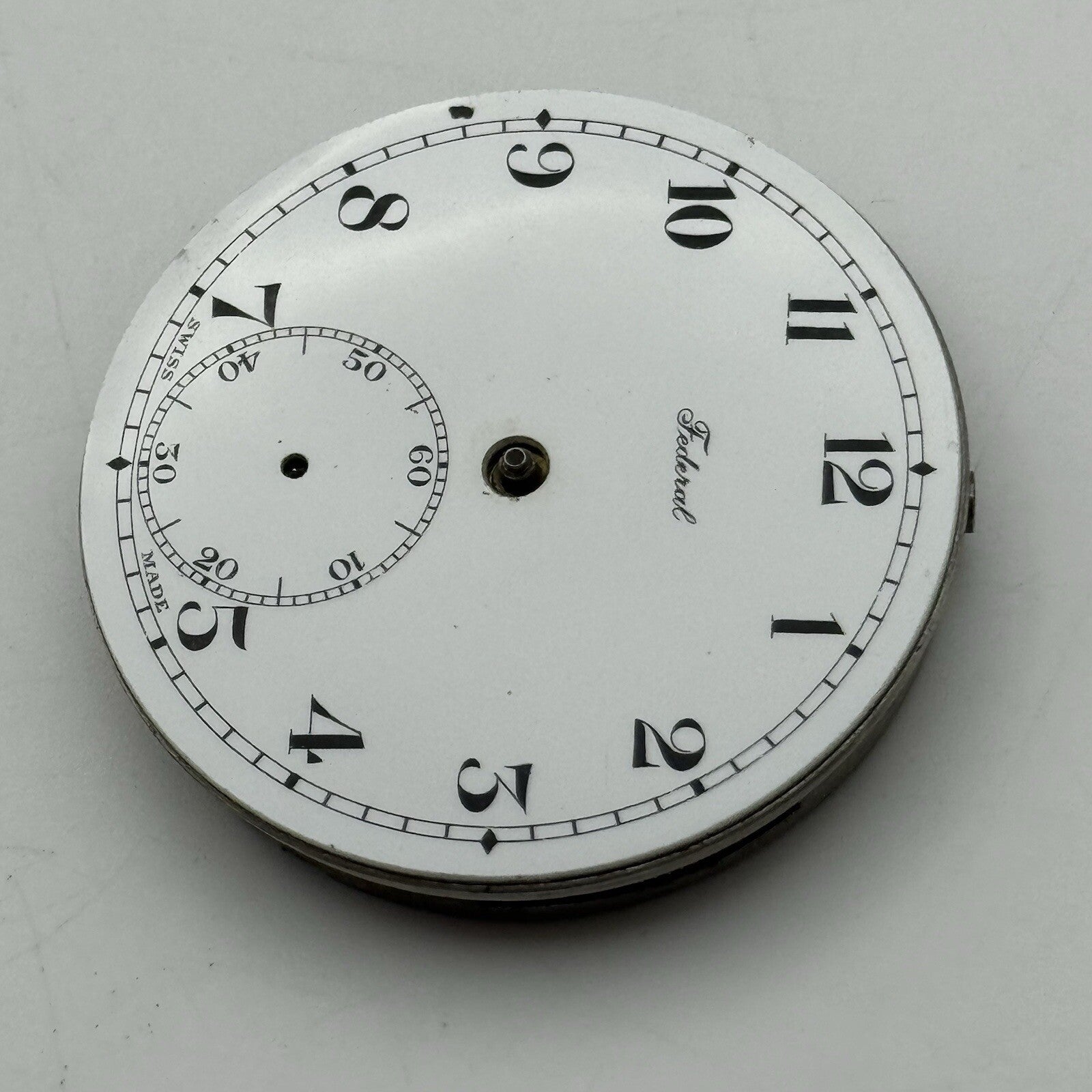 42.9mm Manual Wind Federal Porcelain Dial Pocket Watch Movement FOR PARTS