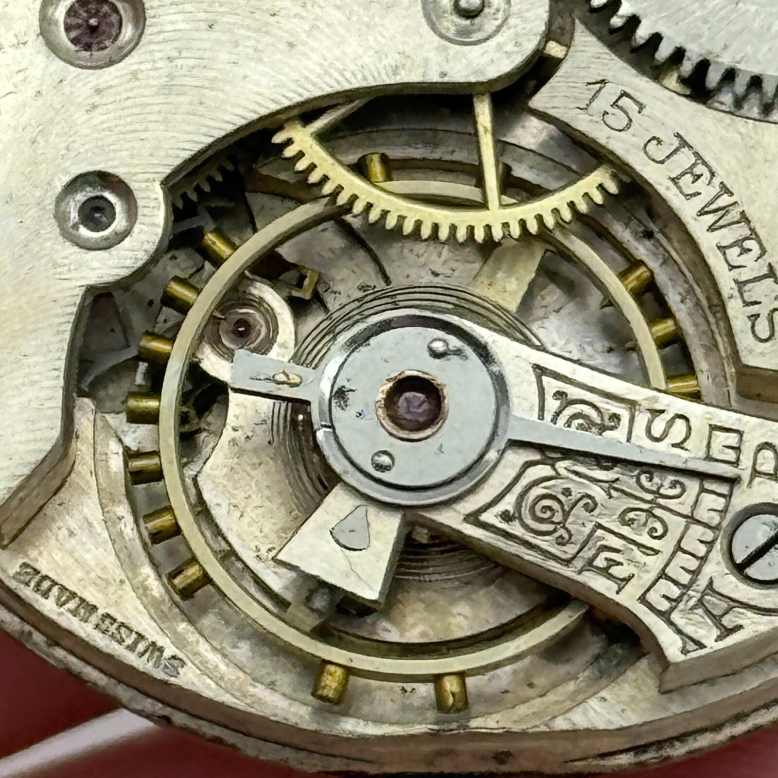 42.9mm Vintage 15 Jewels Swiss Hunter Pocket Watch Movement Dial And Hands PARTS