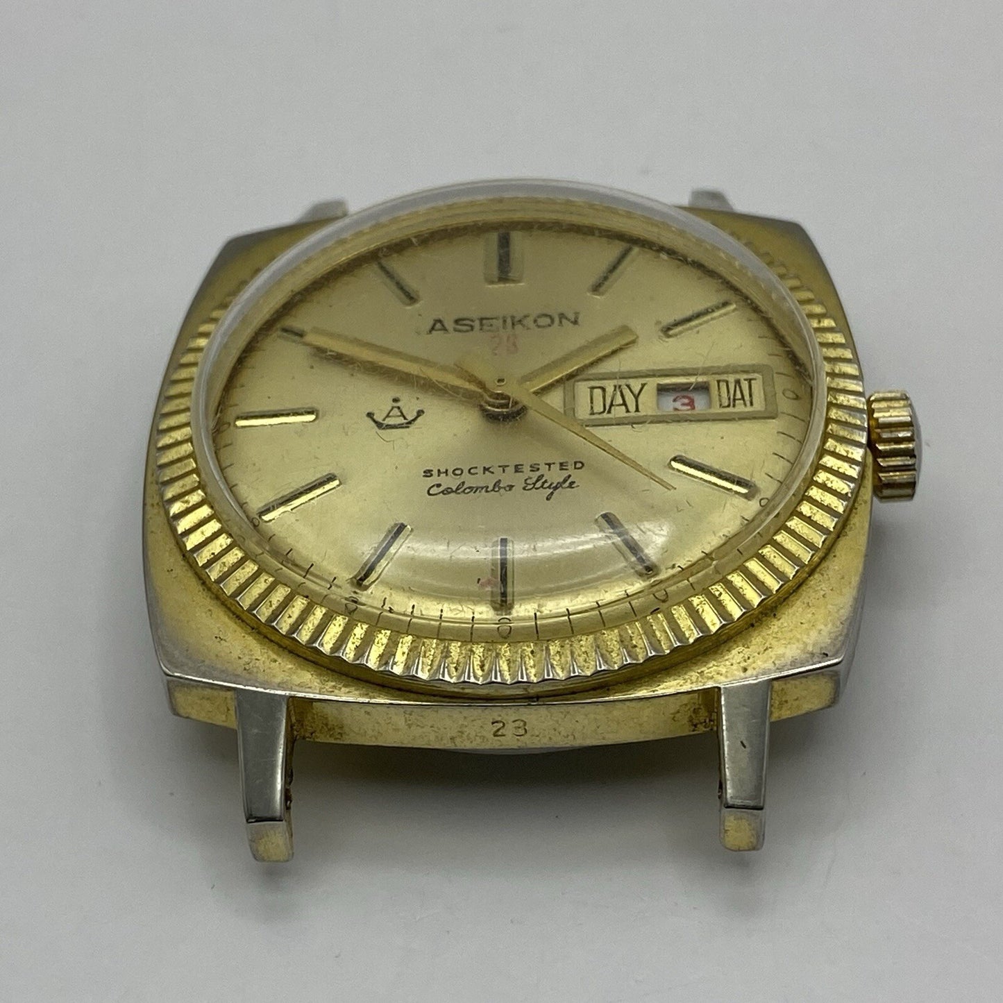 35mm Vintage Gents Aseikon 23 Colombo Style Day Date Watch Head TO RESTORE