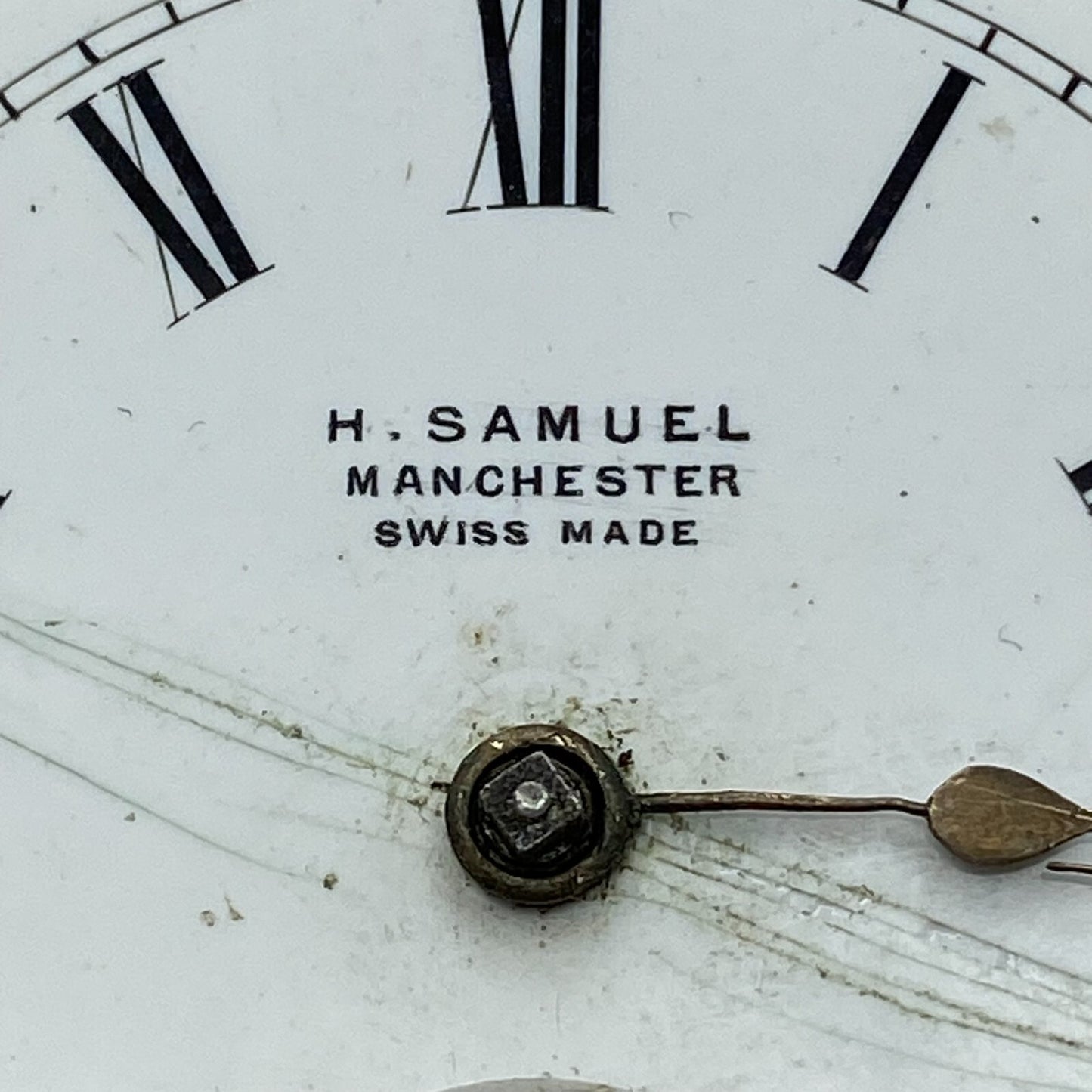 46.9mm Antique H Samuel Manchester Key Wound Swiss Pocket Watch Movement PARTS