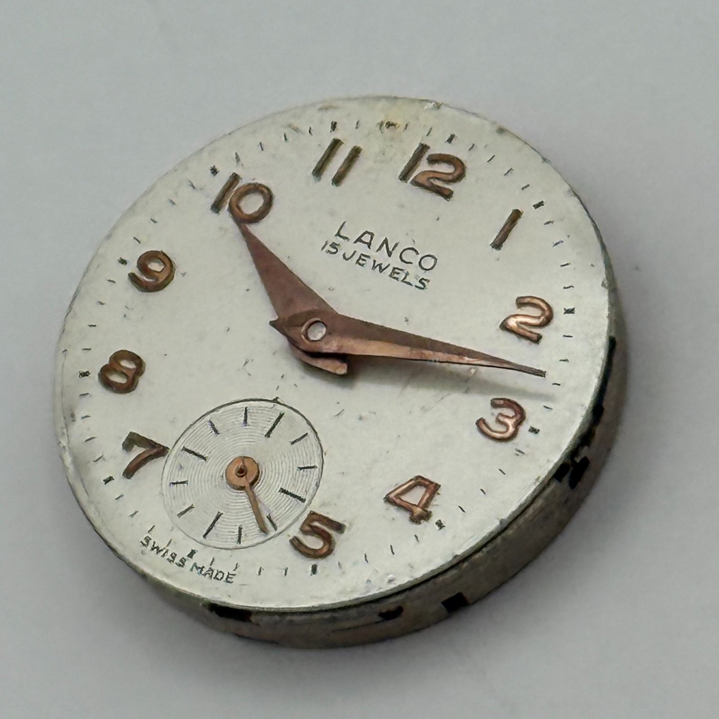 Lanco 1022 Watch Movement Manual Wind Vintage Swiss 15 Jewels Parts 23.5mm
