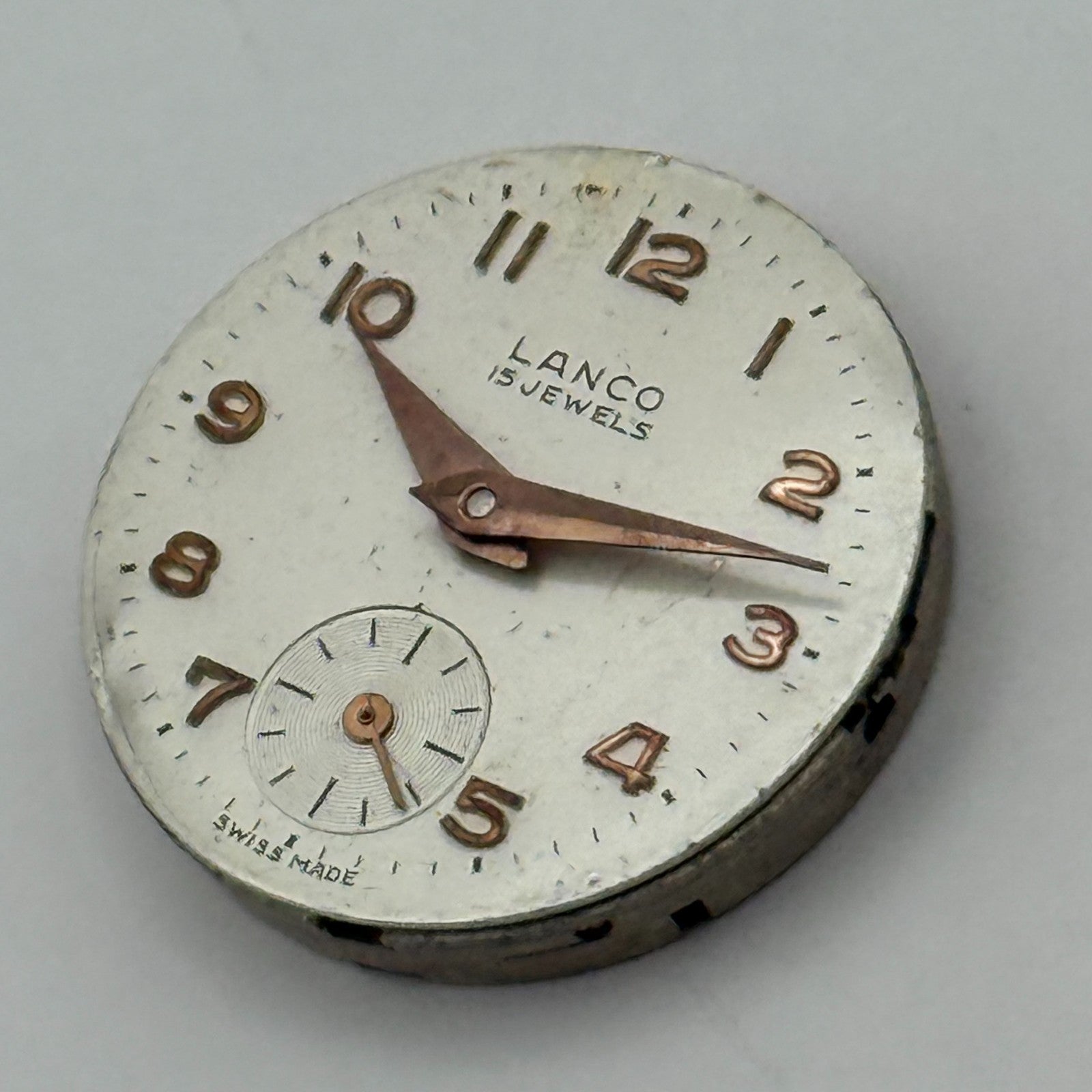 Lanco 1022 Watch Movement Manual Wind Vintage Swiss 15 Jewels Parts 23.5mm