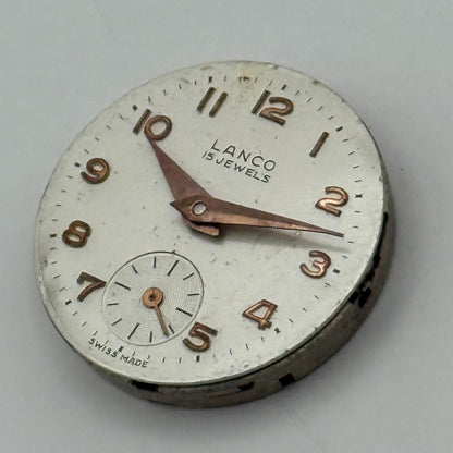 Lanco 1022 Watch Movement Manual Wind Vintage Swiss 15 Jewels Parts 23.5mm