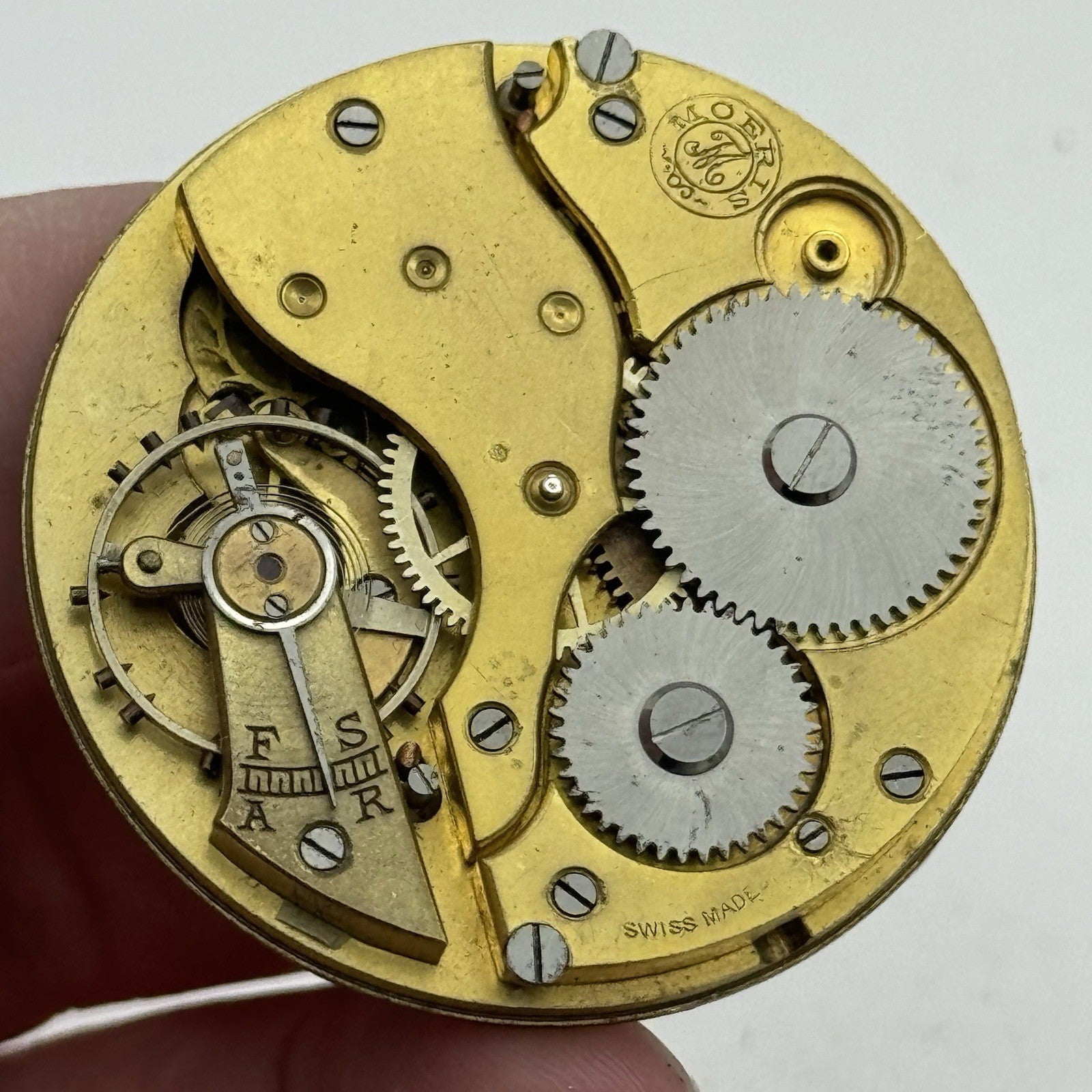 43.2mm Moeris Open Face Swiss Vintage Pocket Watch Movement PARTS REPAIR SPARES