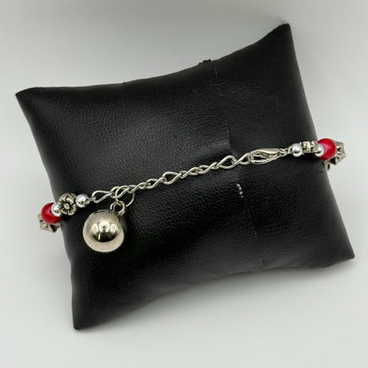 YLQ Ladies Quartz Watch Crystal Accent Case Red Beaded Bracelet Working 25mm