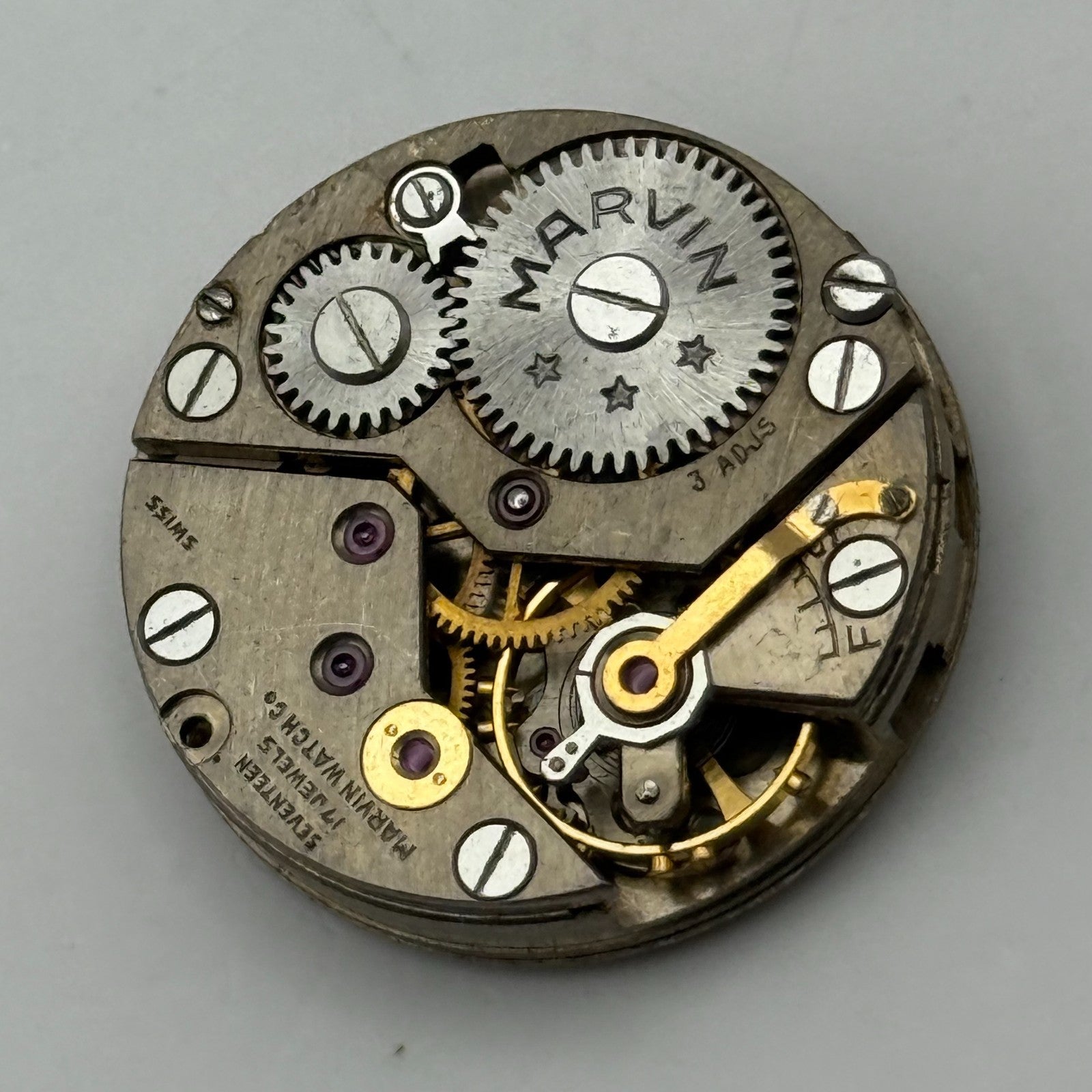 Marvin 17 Jewels Non Magnetic Watch Movement Manual Wind Vintage Parts 23.2mm