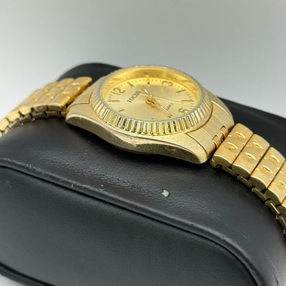 Focus Ladies Quartz Watch Gold Tone Expandable Band Steel Working 25mm
