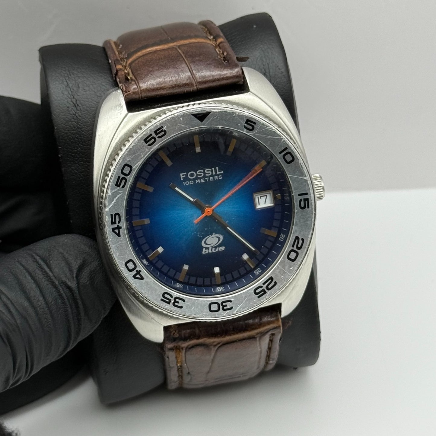 Fossil Blue 100 Meters Men’s Watch Quartz AM-3680 Date Dial Steel Working 38mm