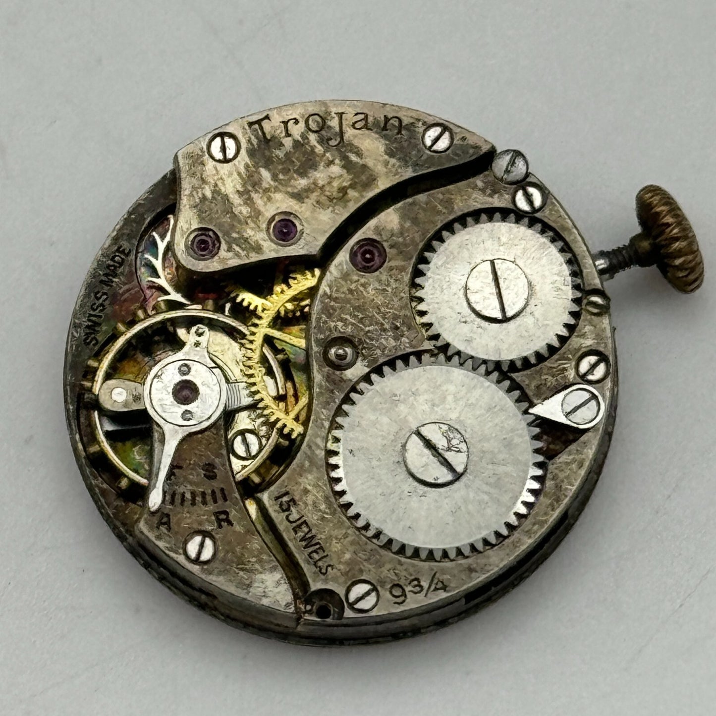 22mm Trojan 9 3/4 Swiss 15 Jewels Trench Watch Movement Manual Wind PARTS SPARES