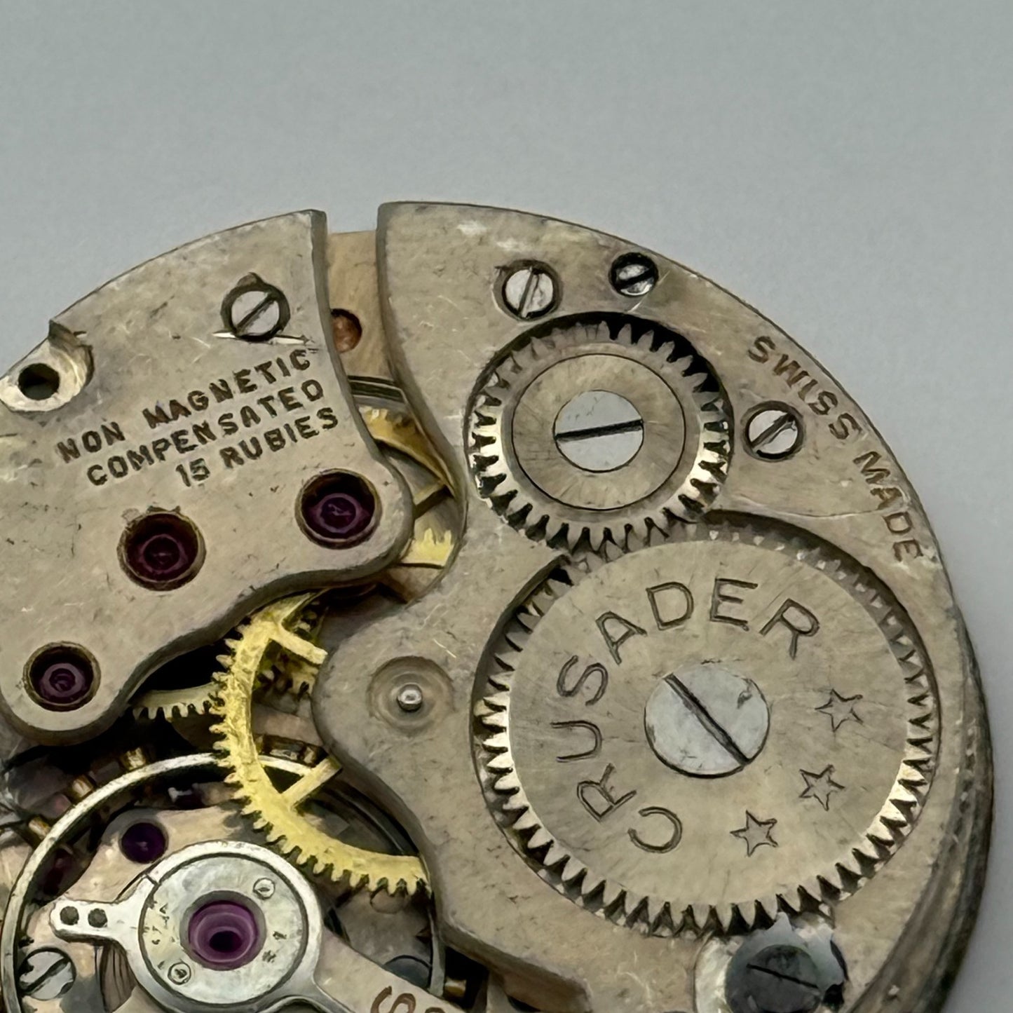 Crusader Compensated 15 Rubies Watch Movement Manual Wind Vintage Parts 23.9mm
