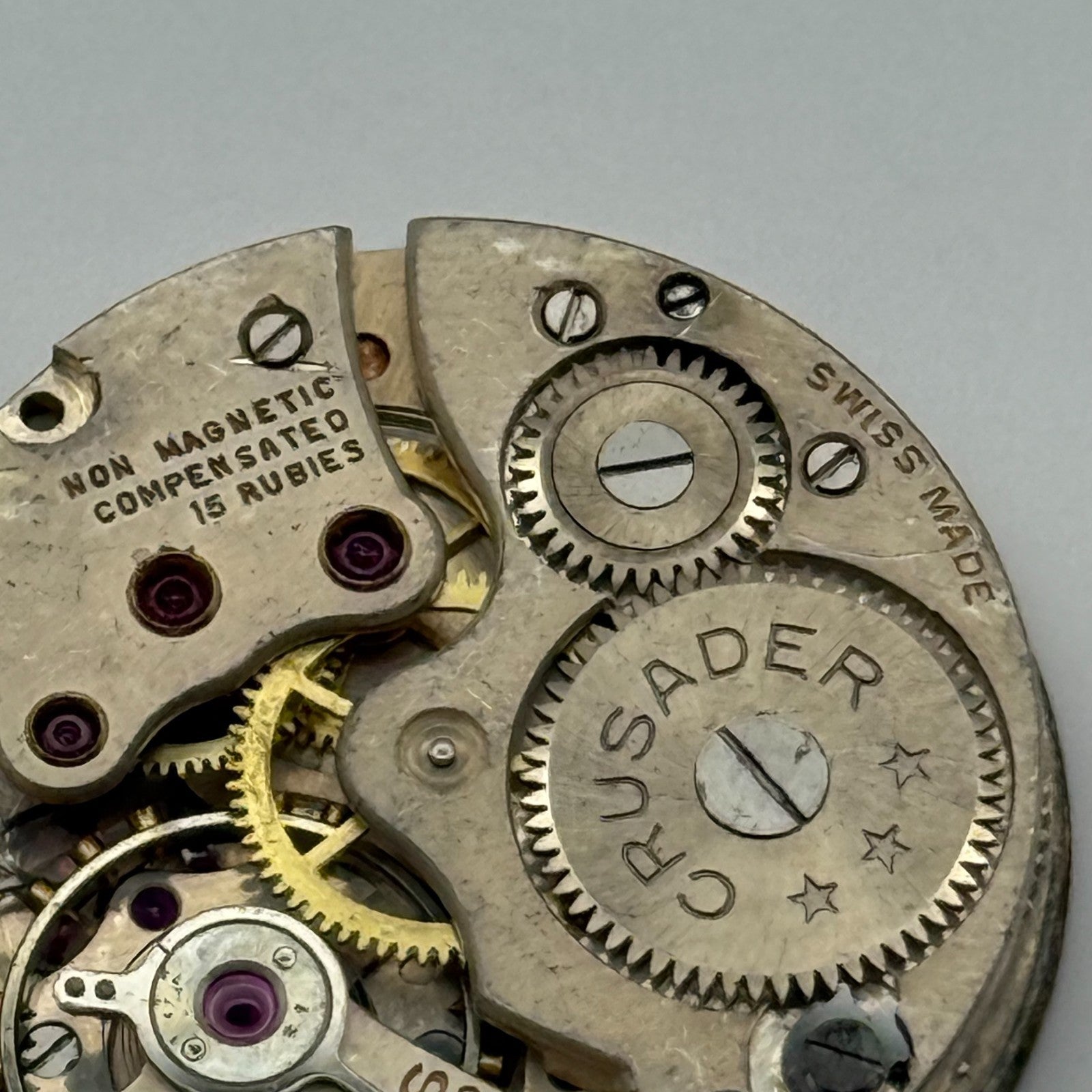 Crusader Compensated 15 Rubies Watch Movement Manual Wind Vintage Parts 23.9mm