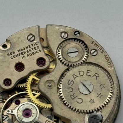 Crusader Compensated 15 Rubies Watch Movement Manual Wind Vintage Parts 23.9mm