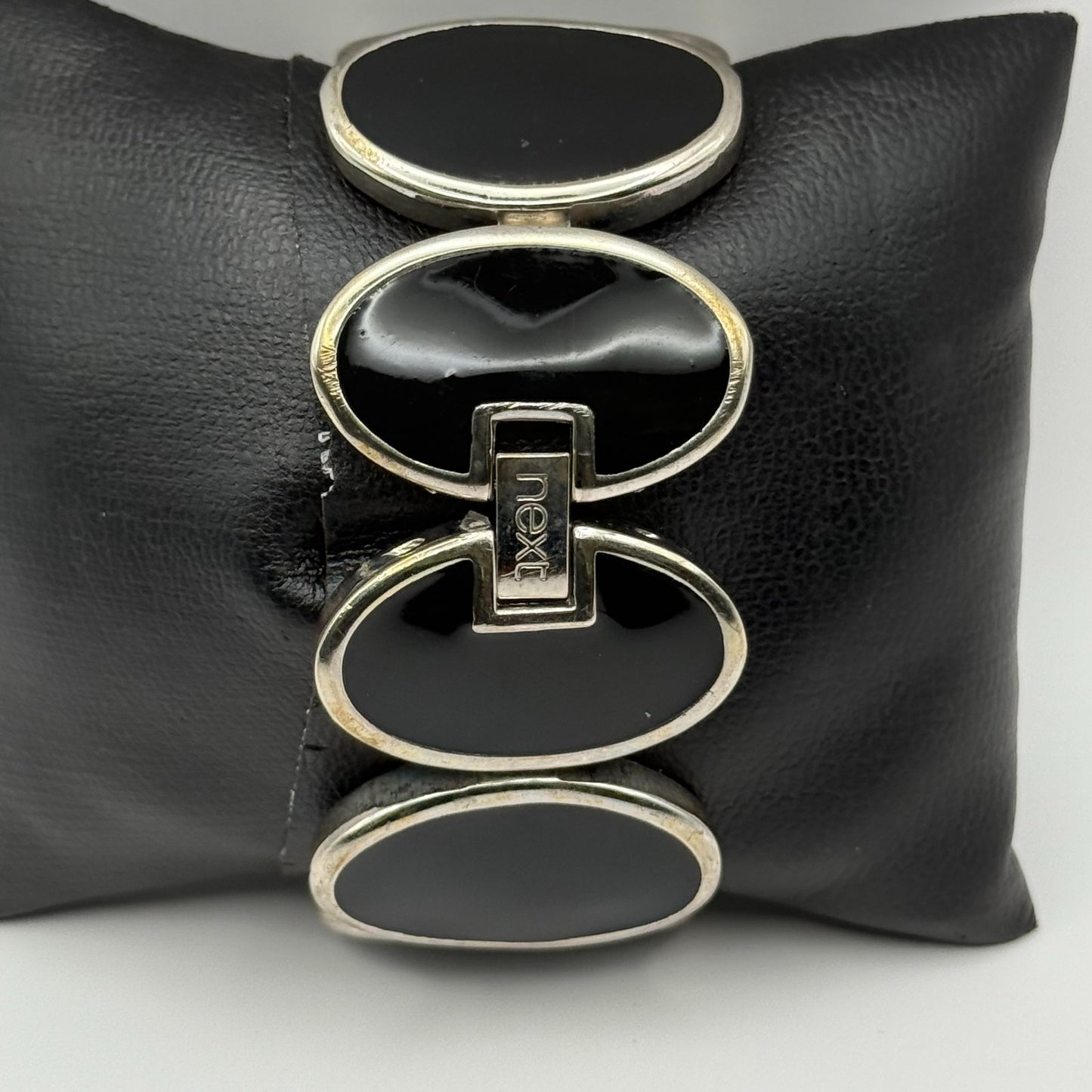 Next Ladies Quartz Watch Black Silver Tone Oval Bracelet Working 30mm 6 Inches