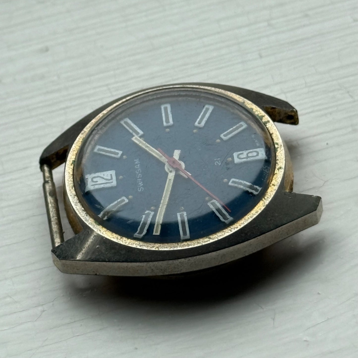 34mm Vintage Men's Swissam Desa 320 Blue Dial Manual Wind Watch PARTS / REPAIR